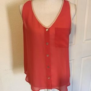 “Margo & Sebastian” Peach Flowy Open Back Blouse!